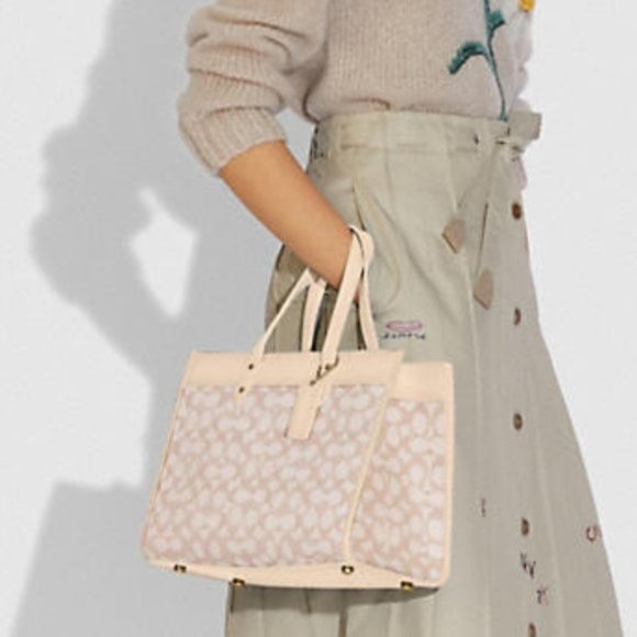 COACH Field Tote 30 In Signature Jacquard $395 C3282 STONE